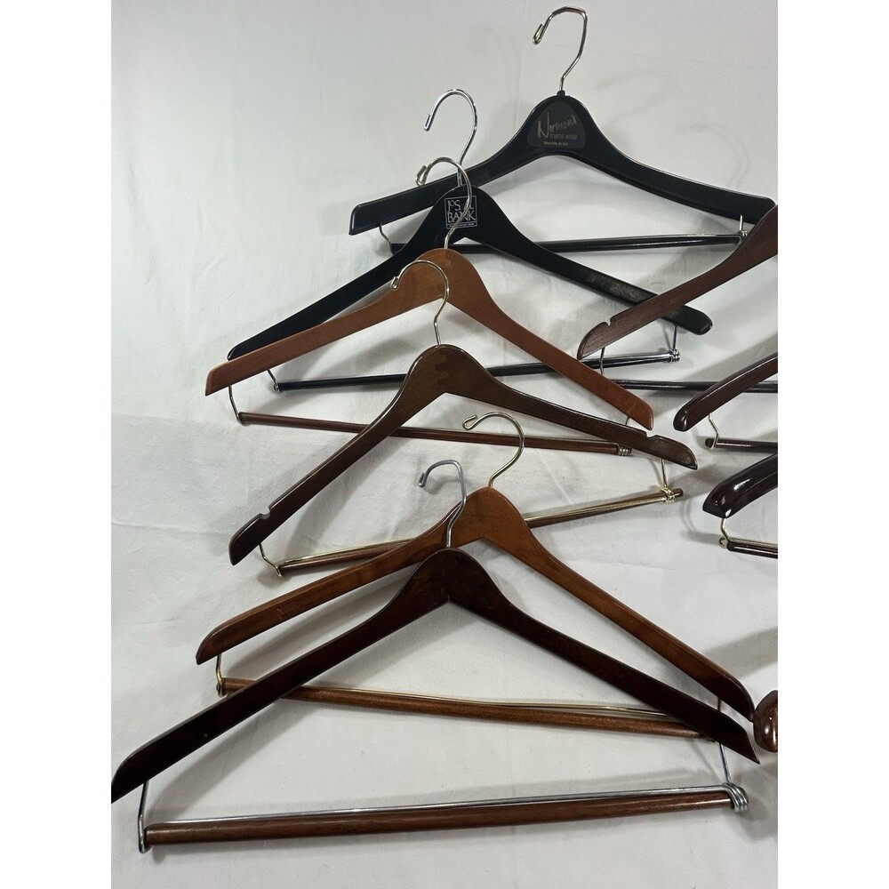 Wooden Coat & Suit Hangers Lot of 10 Mixed Styles Vintage Heavy Duty Closet